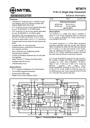 MT9074AL Datasheet PDF Mitel Networks