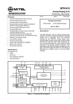 MT91610 Datasheet PDF Mitel Networks