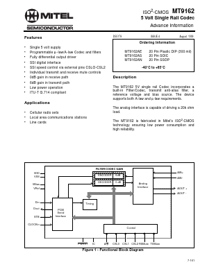 MT9162 Datasheet PDF Mitel Networks