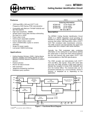 MT8841AS Datasheet PDF Mitel Networks