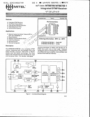 MT8870B-1 Datasheet PDF Mitel Networks