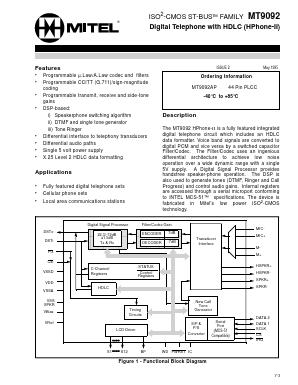 MT9092 Datasheet PDF Mitel Networks