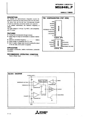 M51848P Datasheet PDF MITSUBISHI ELECTRIC 