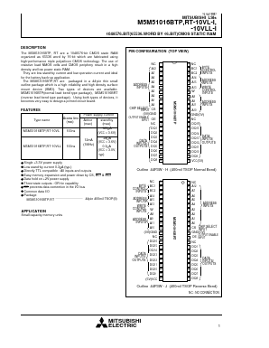 M5M51016BTP-10VL-I Datasheet PDF MITSUBISHI ELECTRIC 