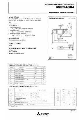 MGF2430A Datasheet PDF MITSUBISHI ELECTRIC 