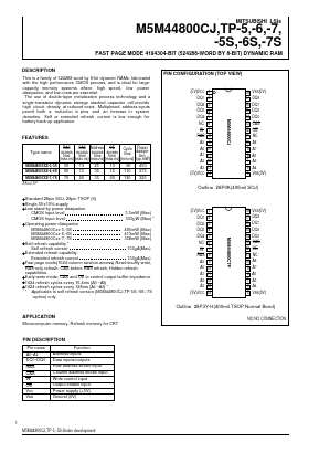 M5M44800CTP-7 Datasheet PDF MITSUBISHI ELECTRIC 