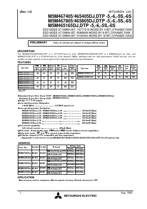 M5M465165DJ-6S Datasheet PDF MITSUBISHI ELECTRIC 