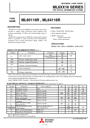 ML60116R Datasheet PDF MITSUBISHI ELECTRIC 