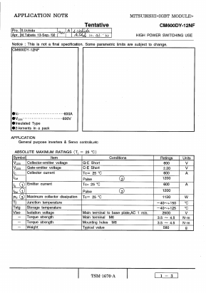 CM600DY-12NF Datasheet PDF MITSUBISHI ELECTRIC 