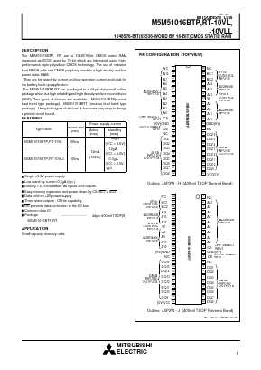 M5M51016BRT-10VLL Datasheet PDF MITSUBISHI ELECTRIC 