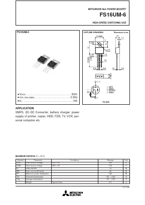 FS16UM-6 Datasheet PDF MITSUBISHI ELECTRIC 