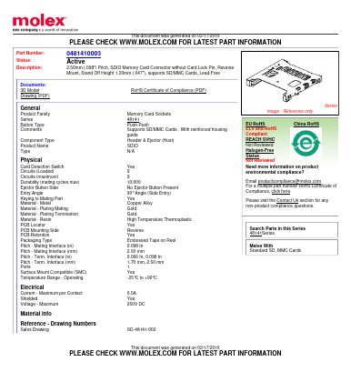 0481410003 Datasheet PDF Molex Connectors