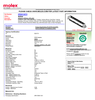 0550910674 Datasheet PDF Molex Connectors