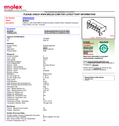 0009484039 Datasheet PDF Molex Connectors