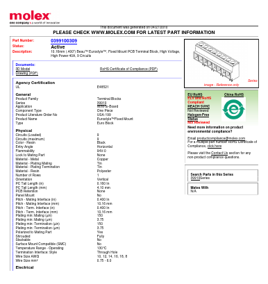 913509 Datasheet PDF Molex Connectors