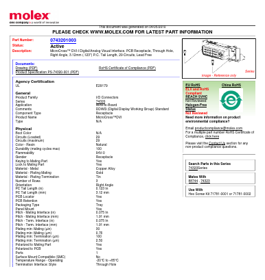 74320-1003 Datasheet PDF Molex Connectors