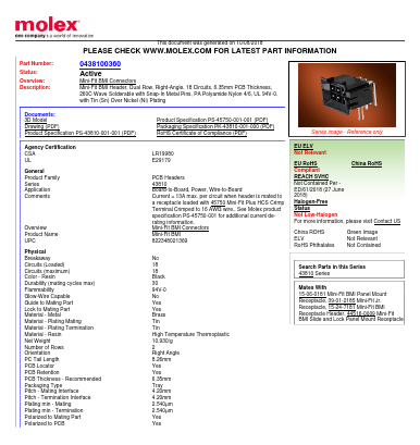 0438100360 Datasheet PDF Molex Connectors