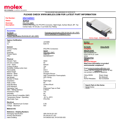 54104-5031 Datasheet PDF Molex Connectors