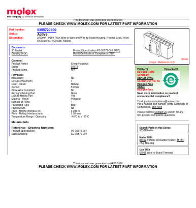 35572-0400 Datasheet PDF Molex Connectors