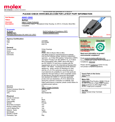 44441-2002 Datasheet PDF Molex Connectors