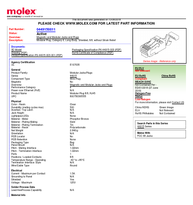 0449150011 Datasheet PDF Molex Connectors