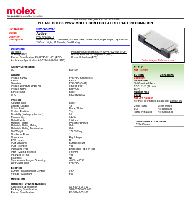 0527451297 Datasheet PDF Molex Connectors