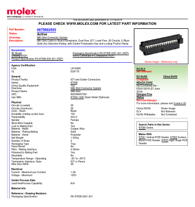 0875682693 Datasheet PDF Molex Connectors