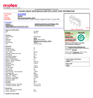 0022436040 Datasheet PDF Molex Connectors