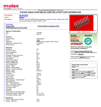 0026482091 Datasheet PDF Molex Connectors