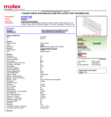 0010977206 Datasheet PDF Molex Connectors