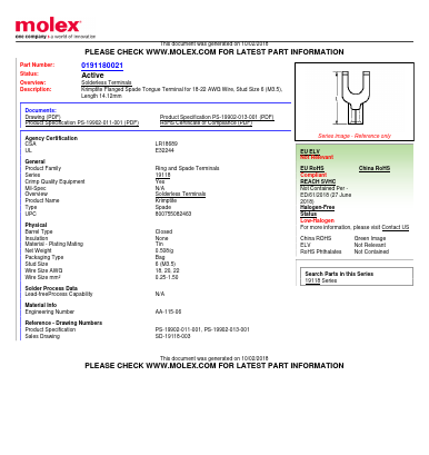 19118-0021 Datasheet PDF Molex Connectors