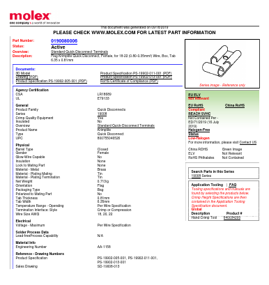 19008-0006 Datasheet PDF Molex Connectors