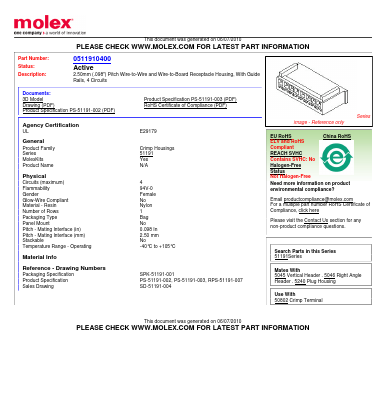 51191-0400 Datasheet PDF Molex Connectors