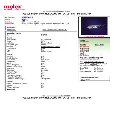 0747630015 Datasheet PDF Molex Connectors