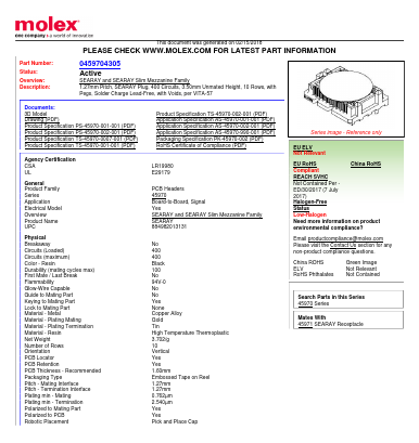 45970-4305 Datasheet PDF Molex Connectors