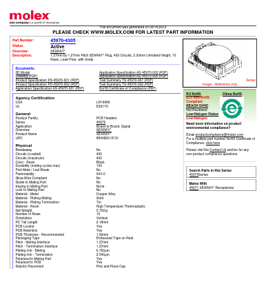 0459704305 Datasheet PDF Molex Connectors