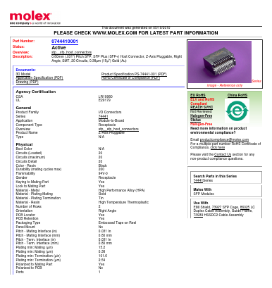 0744410001 Datasheet PDF Molex Connectors