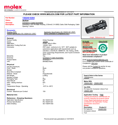 130244-0204 Datasheet PDF Molex Connectors