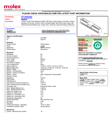 0714362464 Datasheet PDF Molex Connectors