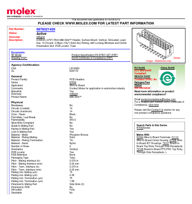 87832-1420 Datasheet PDF Molex Connectors