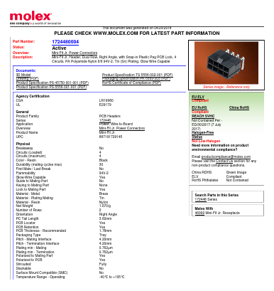 172448-0004 Datasheet PDF Molex Connectors