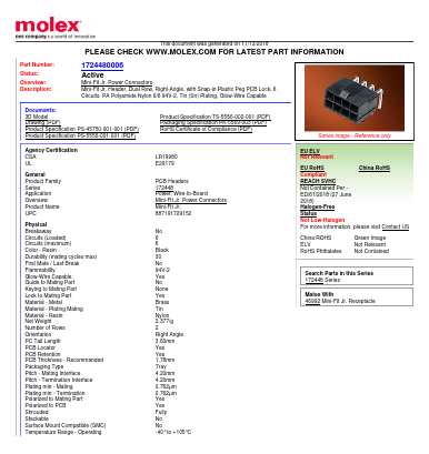 1724480006 Datasheet PDF Molex Connectors
