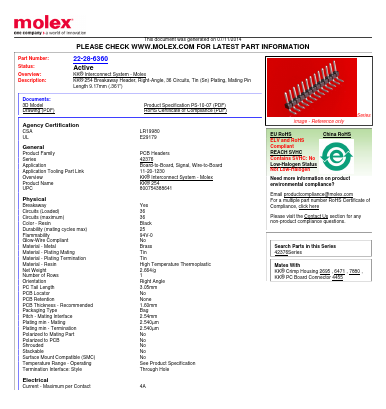 0022286360 Datasheet PDF Molex Connectors