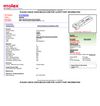 0747650904 Datasheet PDF Molex Connectors