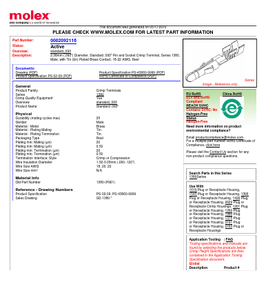 02-09-2116(MOUSERREEL) Datasheet PDF Molex Connectors