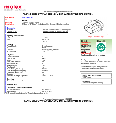 7819 Datasheet PDF Molex Connectors