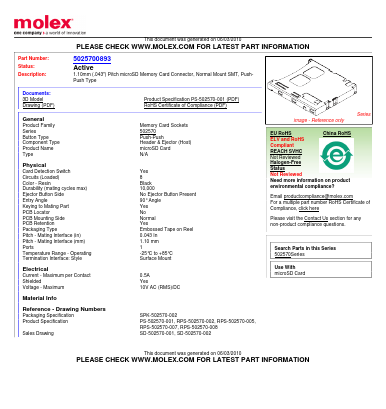 502570-0893 Datasheet PDF Molex Connectors