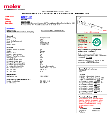 02-09-1117 Datasheet PDF Molex Connectors