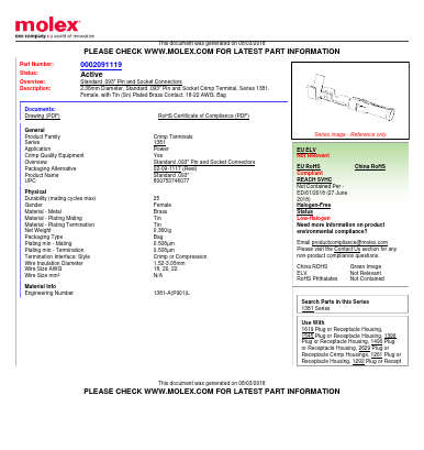 0002091119 Datasheet PDF Molex Connectors