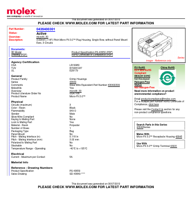 43640-0301 Datasheet PDF Molex Connectors